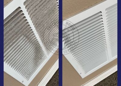 Two images of a vent cover featuring a clean white filter, showcasing its design and functionality.