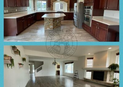 Before and after images showcasing a stunning kitchen remodel, highlighting modern design and improved functionality.